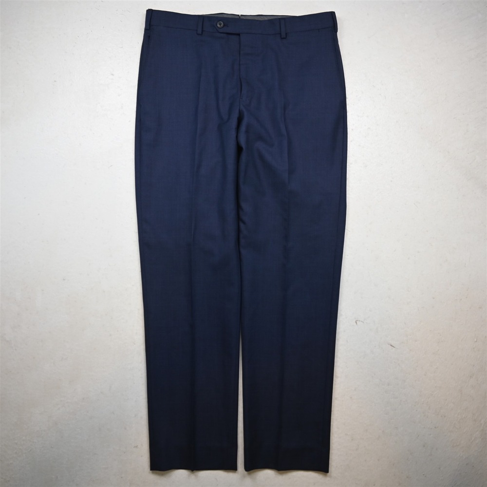 Vitale Barberis Canonico 34x31 Blue 100% Wool Flat Front Slim Dress Mens Pants